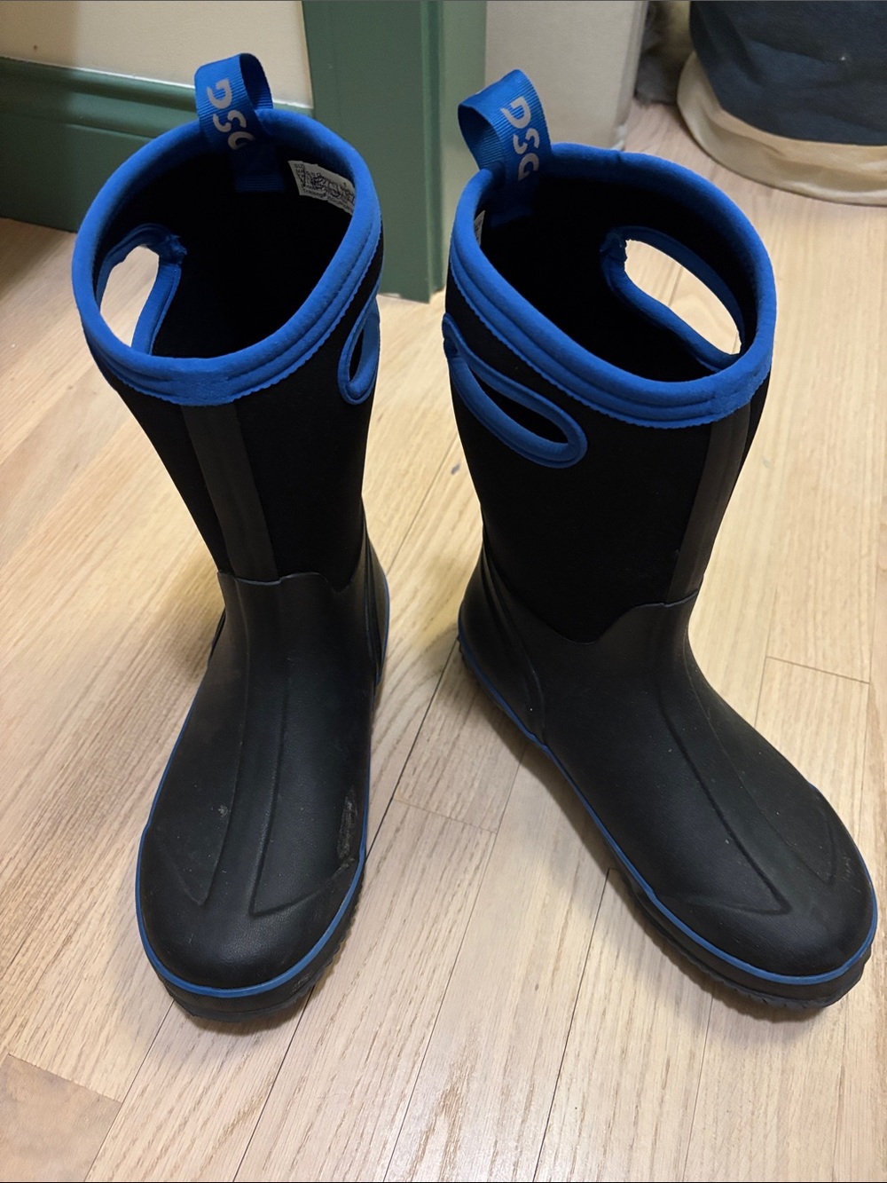 Kids Black & Blue Waterproof Rain Boots